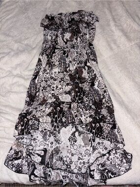Black & White Strapless High-Low Summer Dress